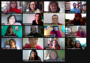 Captura de pantalla reunión de Zoom por aniversario de lingüística feminista