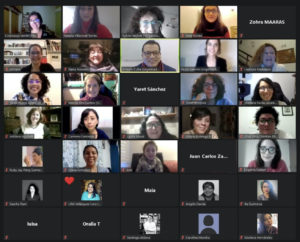 Captura de pantalla de zoom con participantes del taller de edición de Wikipedia